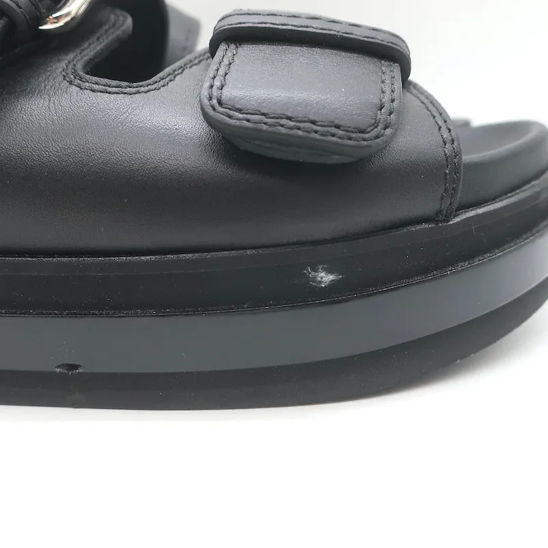 Alexander McQueen Double Buckle Platform Slide Sandals Black Leather Size 38