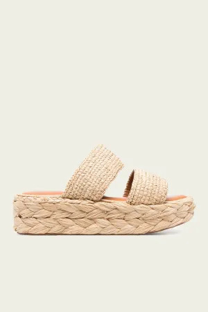 Arlene Raffia Platform Flat Sandals in Natural