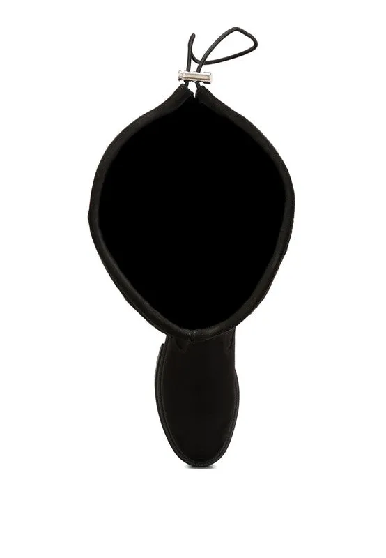 Babette Black Drawstring Detail Knee High Boots
