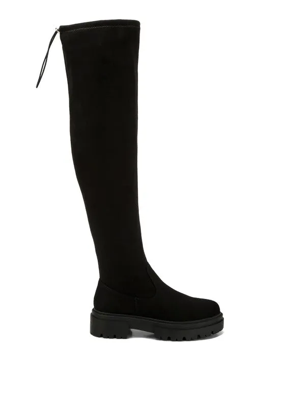 Babette Black Drawstring Detail Knee High Boots
