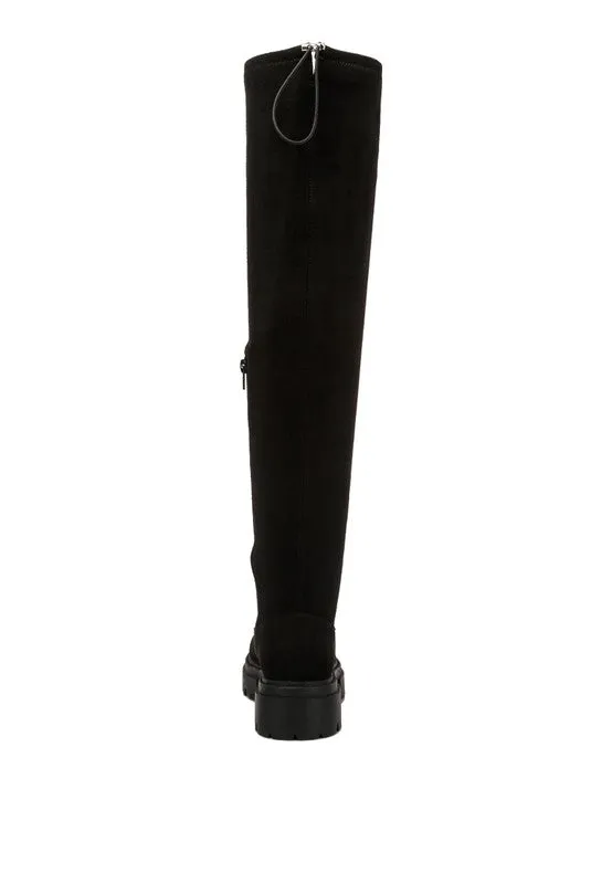 Babette Black Drawstring Detail Knee High Boots