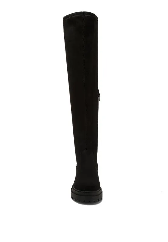 Babette Black Drawstring Detail Knee High Boots