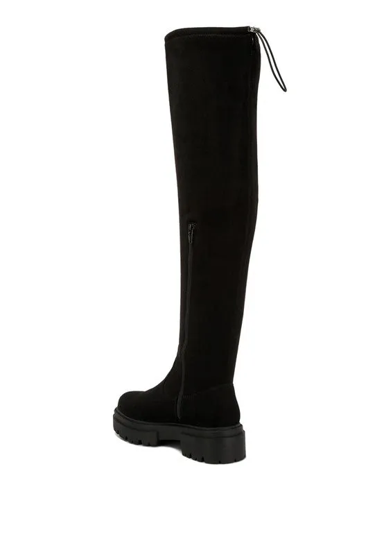 Babette Black Drawstring Detail Knee High Boots