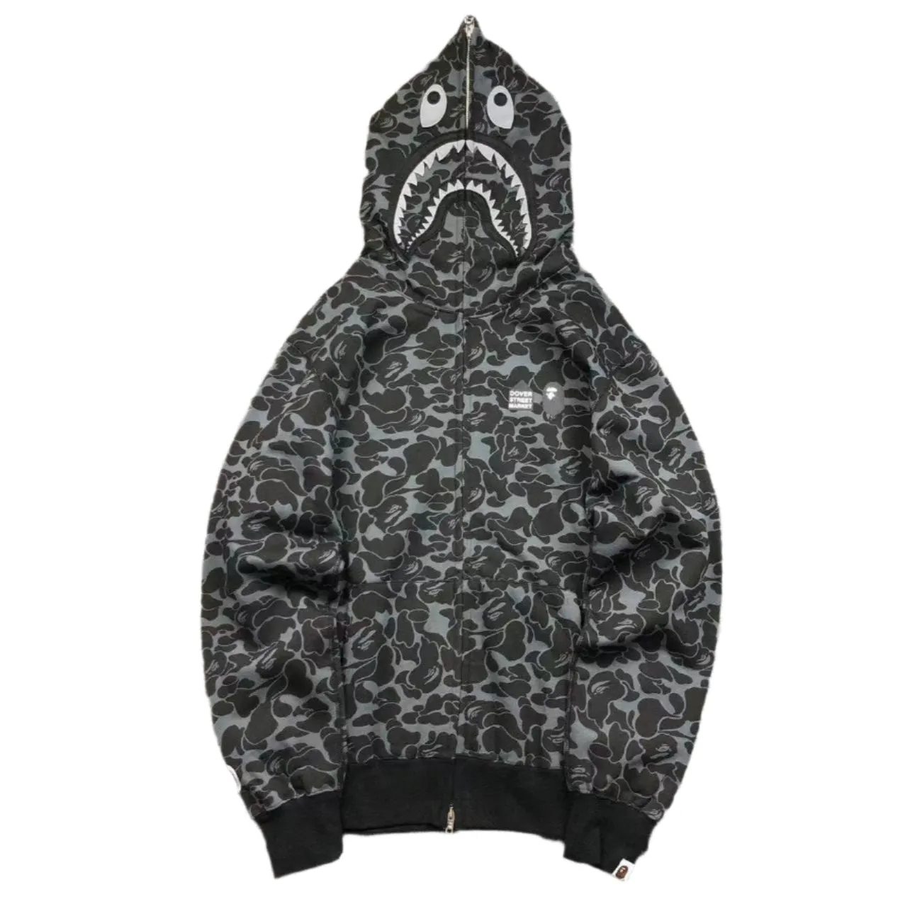 BAPE x DOVER STREET MARKET SPECIAL CAMO SHARK FULL ZIP HOODIE BLACK