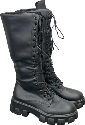 Black Chunky Sole Lace Up Knee High Boots UK 4 EU 37 👠