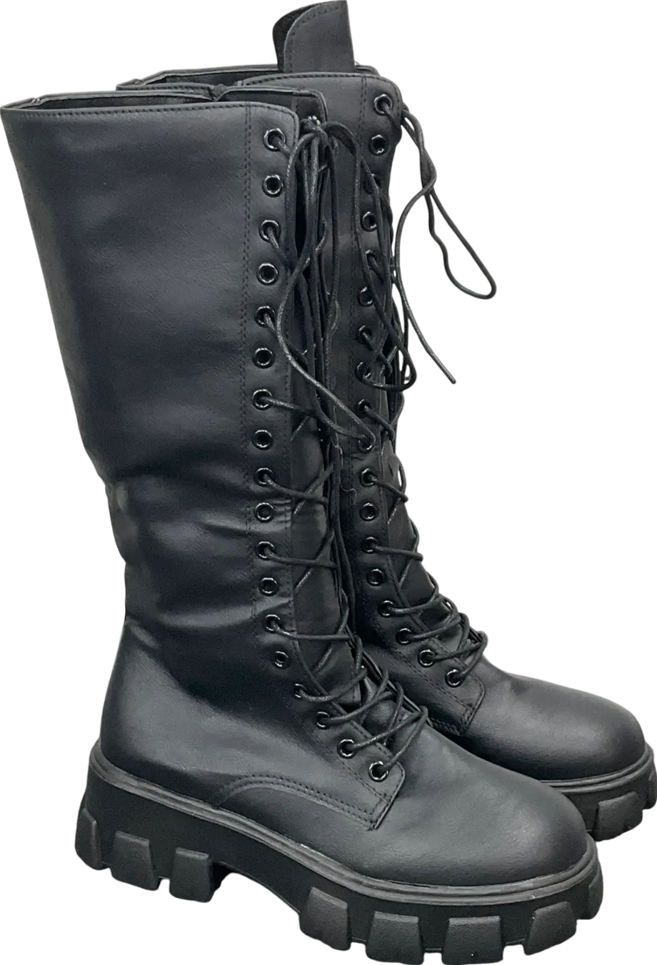 Black Chunky Sole Lace Up Knee High Boots UK 4 EU 37 👠