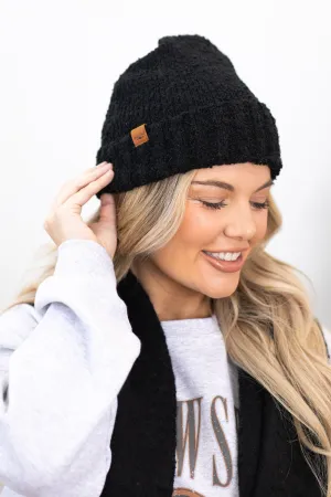 Black Recycled Materials Knit Beanie