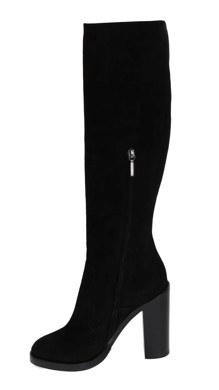 Black Suede Zipper Boots