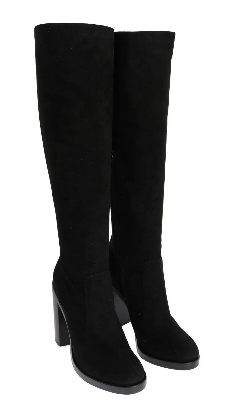 Black Suede Zipper Boots