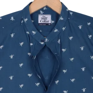 Blue Turtle Print Cotton Full Sleeve Premium Kurta Shirt
