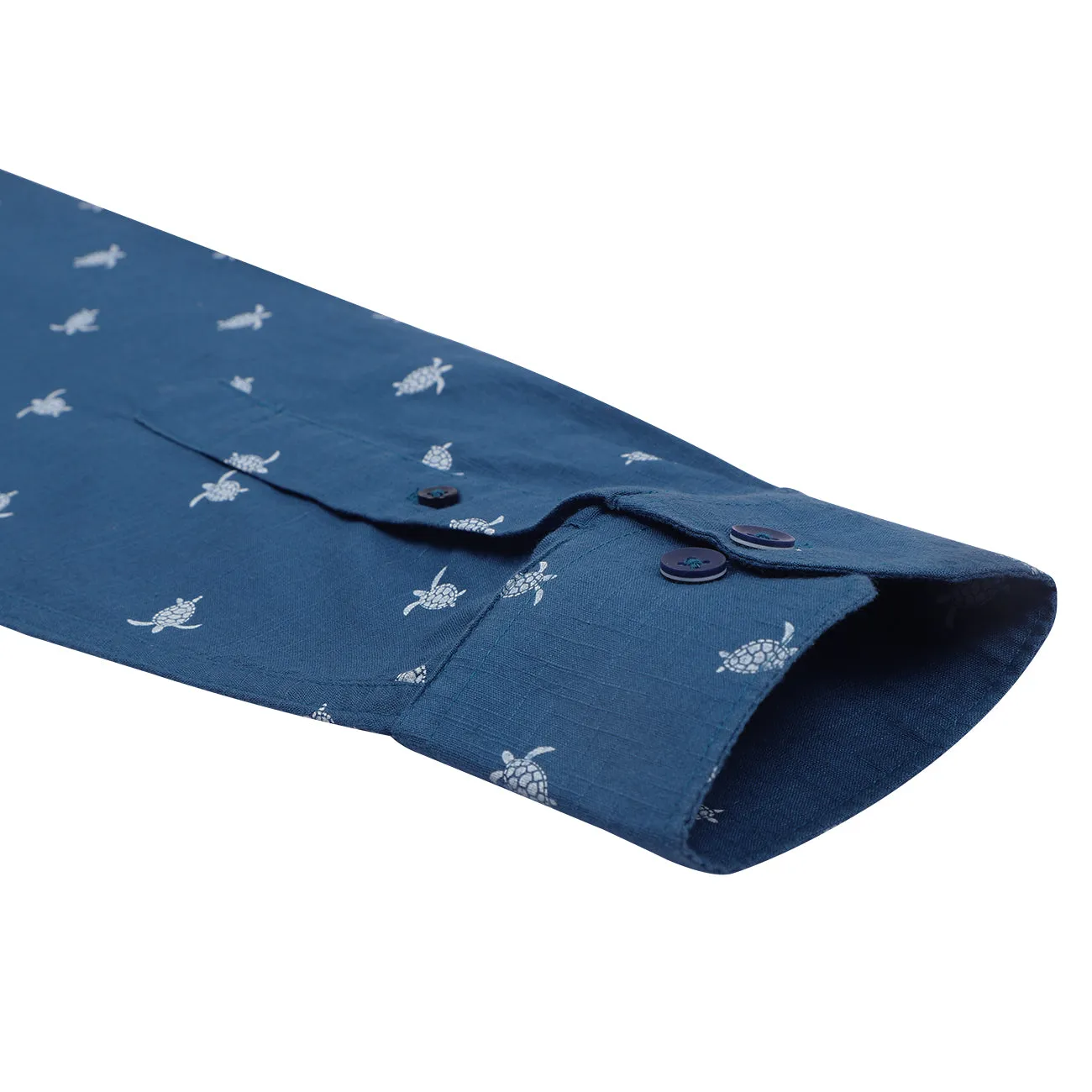 Blue Turtle Print Cotton Full Sleeve Premium Kurta Shirt