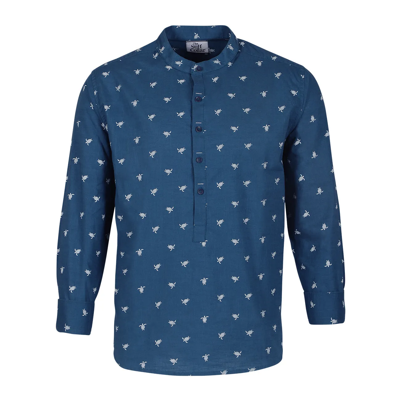 Blue Turtle Print Cotton Full Sleeve Premium Kurta Shirt