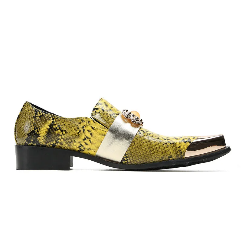 British retro square toe loafers men's bright thick sole slip-on loafers men's cowhide printed casual business leather shoes