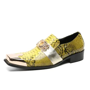 British retro square toe loafers men's bright thick sole slip-on loafers men's cowhide printed casual business leather shoes