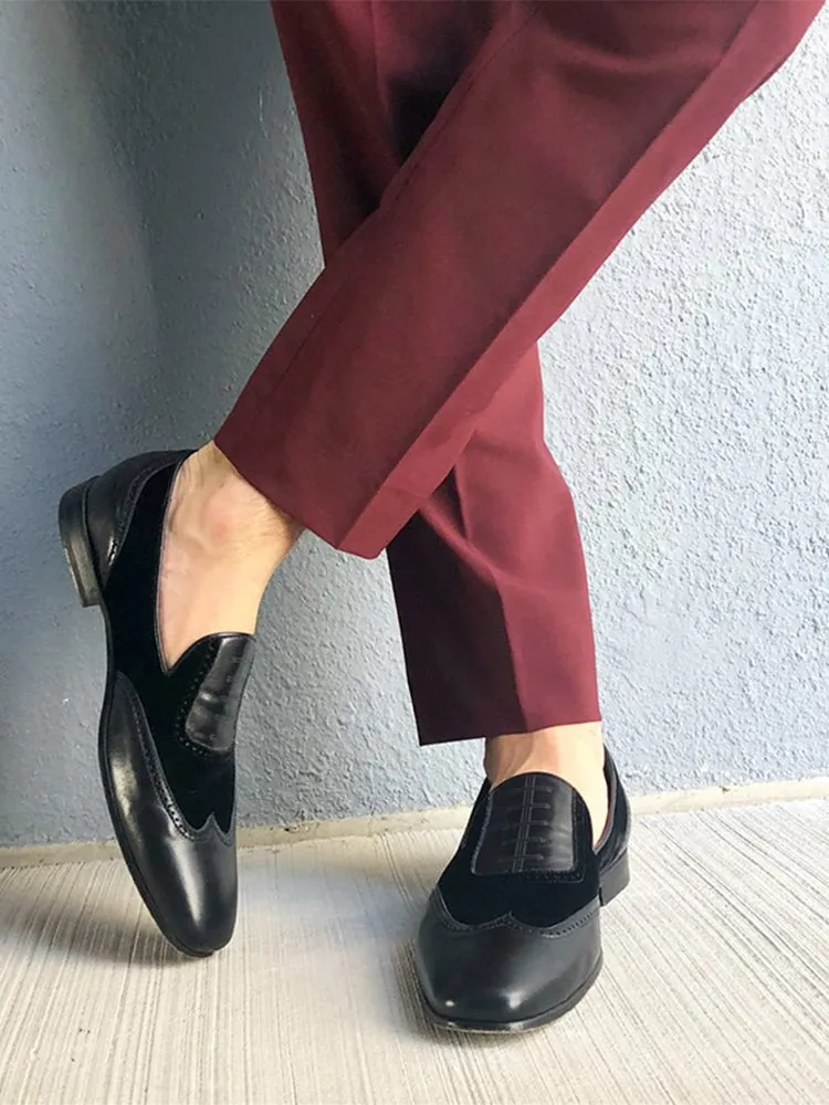 British style retro leather splicing men's slip-on loafers casual business formal shoes for men