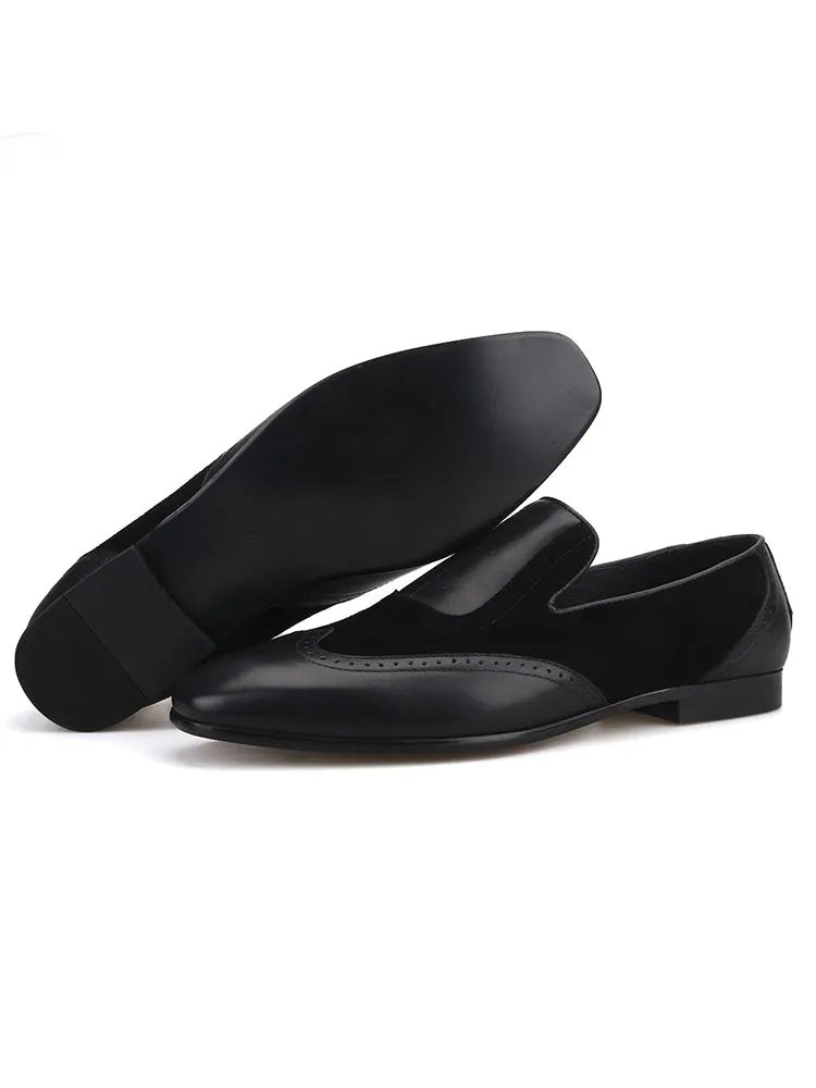 British style retro leather splicing men's slip-on loafers casual business formal shoes for men