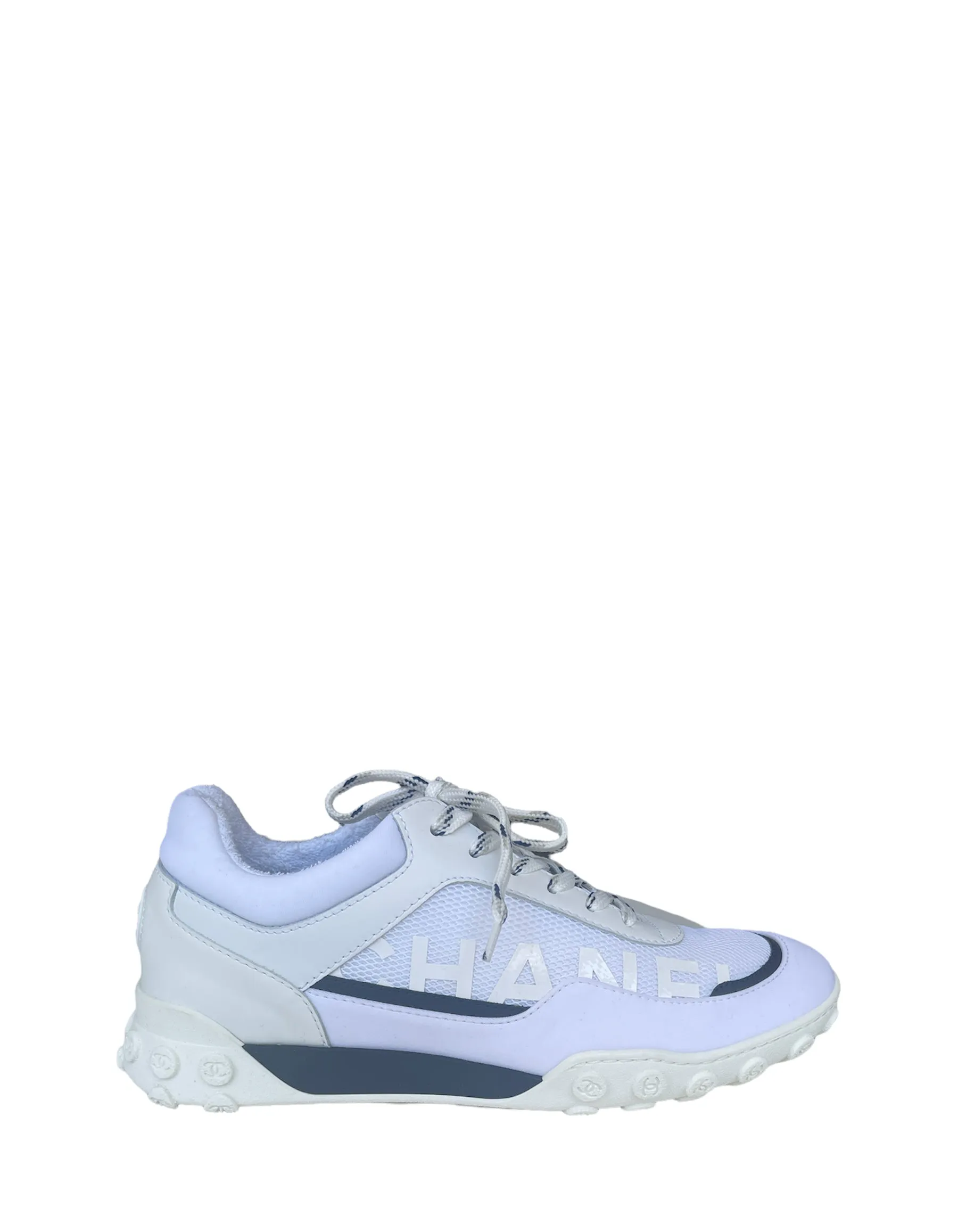 Chanel 2019 White Logo Athletic Sneakers sz 38.5