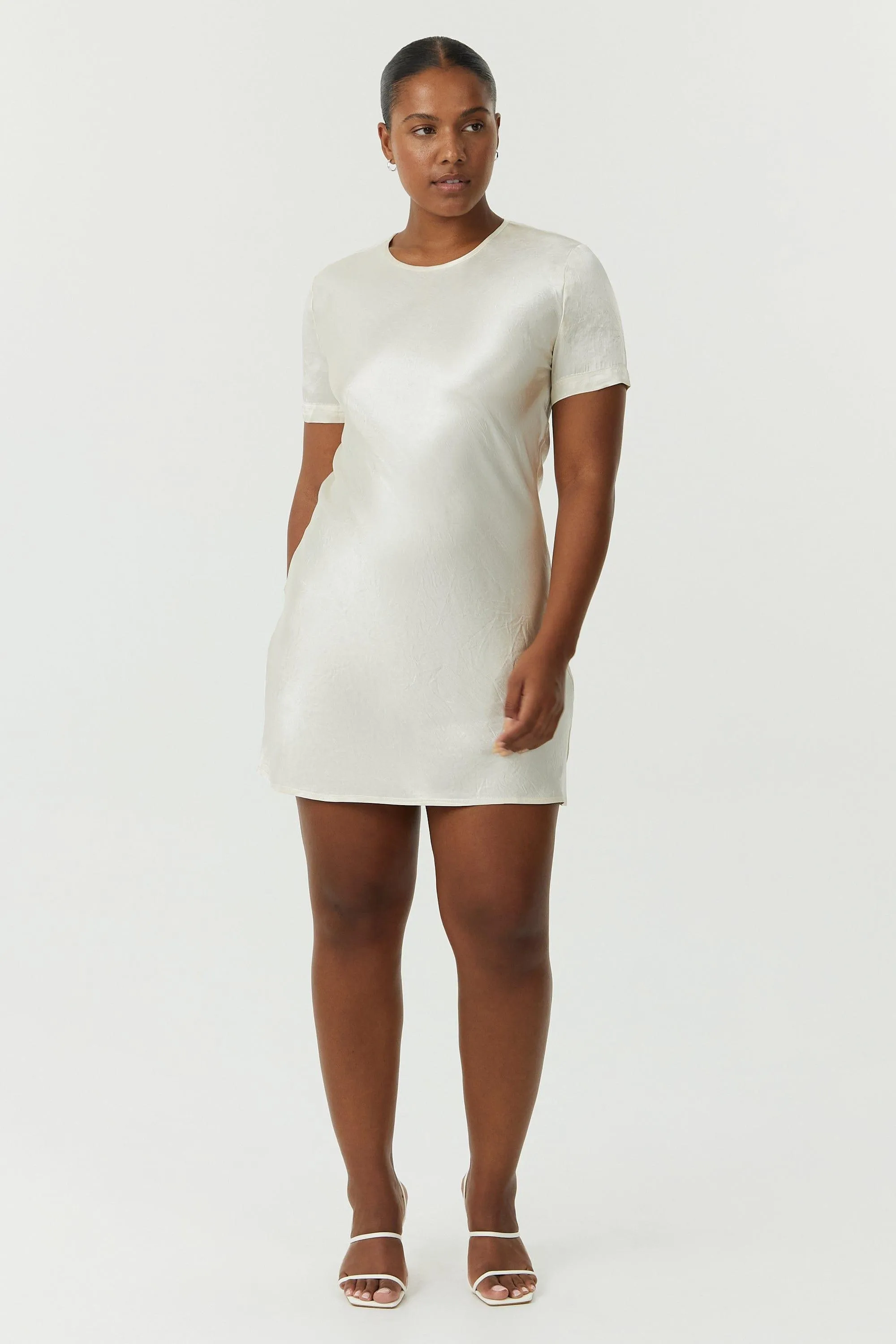 CRUSH BIAS TEE MINI DRESS | CREAM