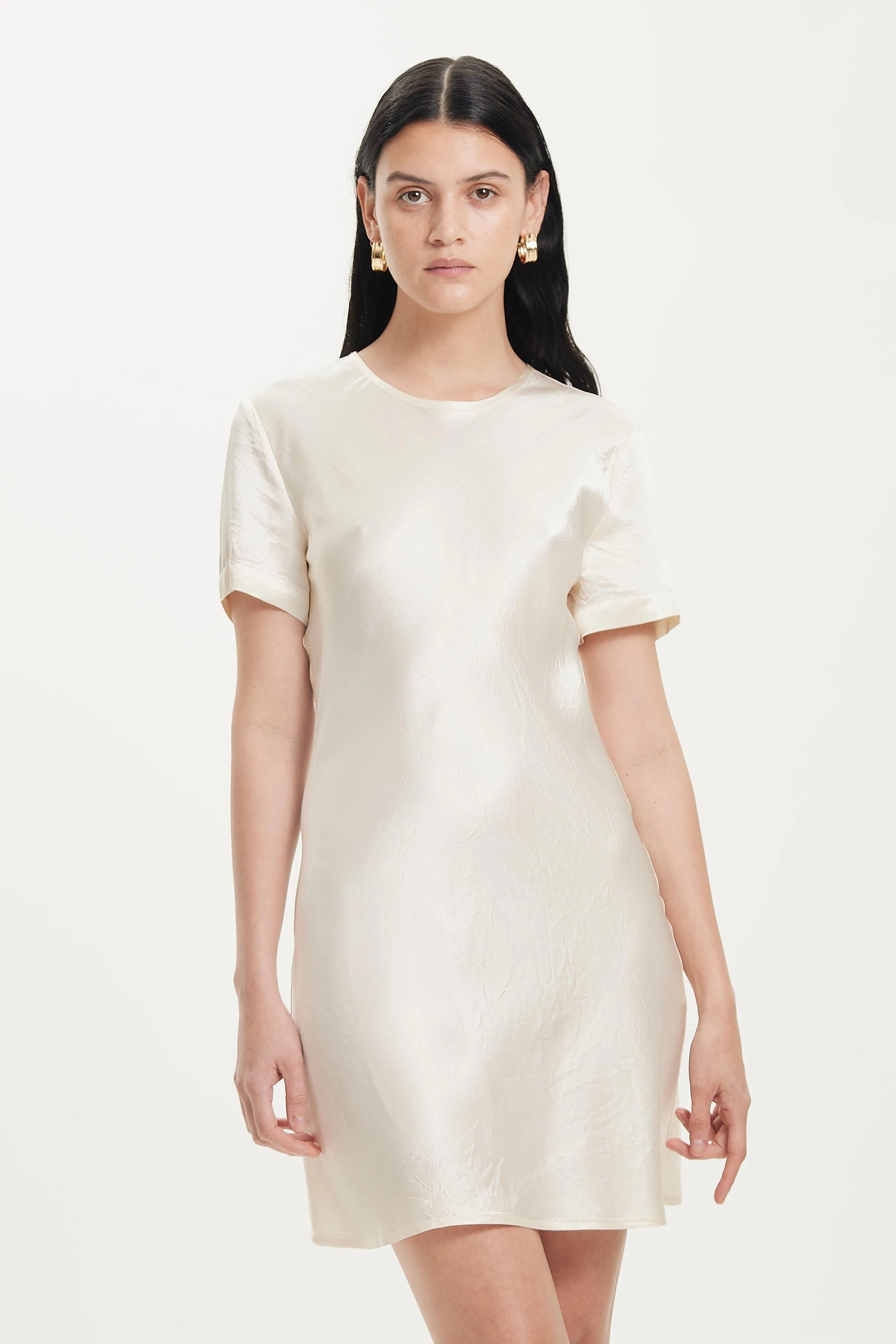 CRUSH BIAS TEE MINI DRESS | CREAM
