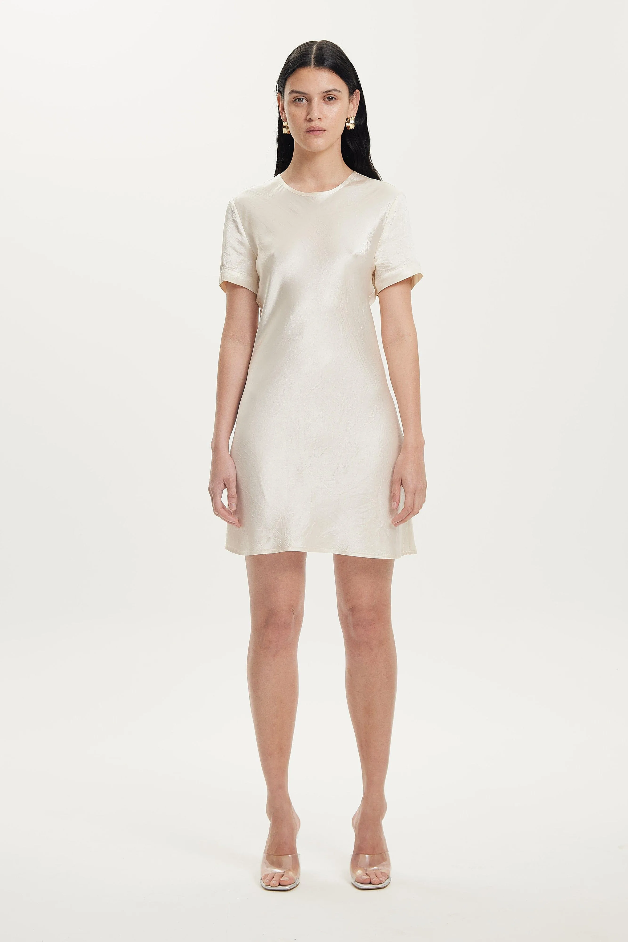 CRUSH BIAS TEE MINI DRESS | CREAM