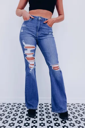 Davi Distressed Flare Jeans - Medium Wash