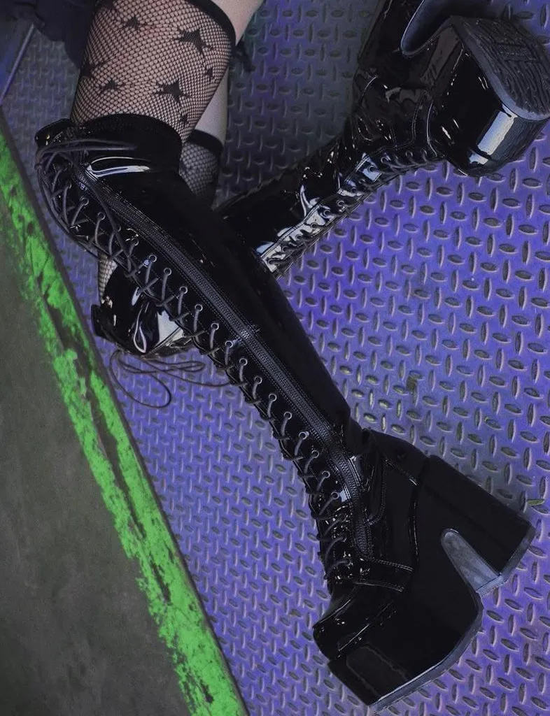 DEMONIA CAMEL-300 - BLACK PATENT ✰ PRE ORDER ✰