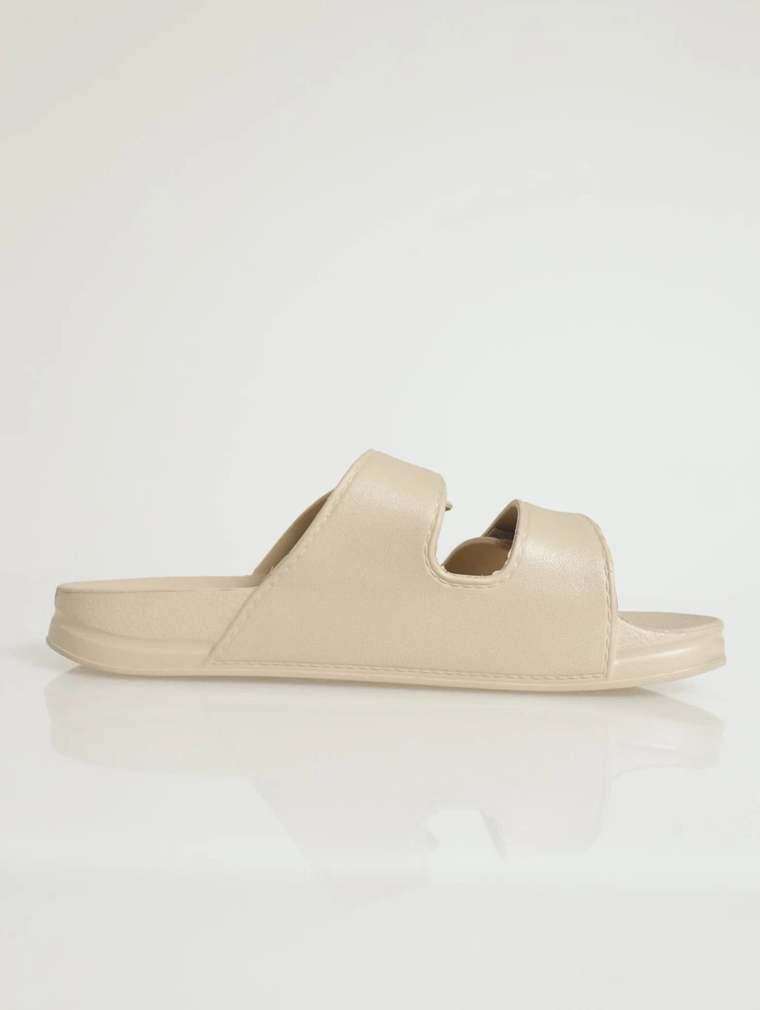 Double Strap Moulded Slide With Velcro - Stone