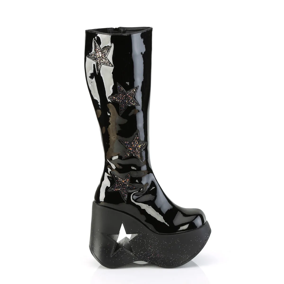 DYNAMITE-218  Black Patent-Black Multi Glitter