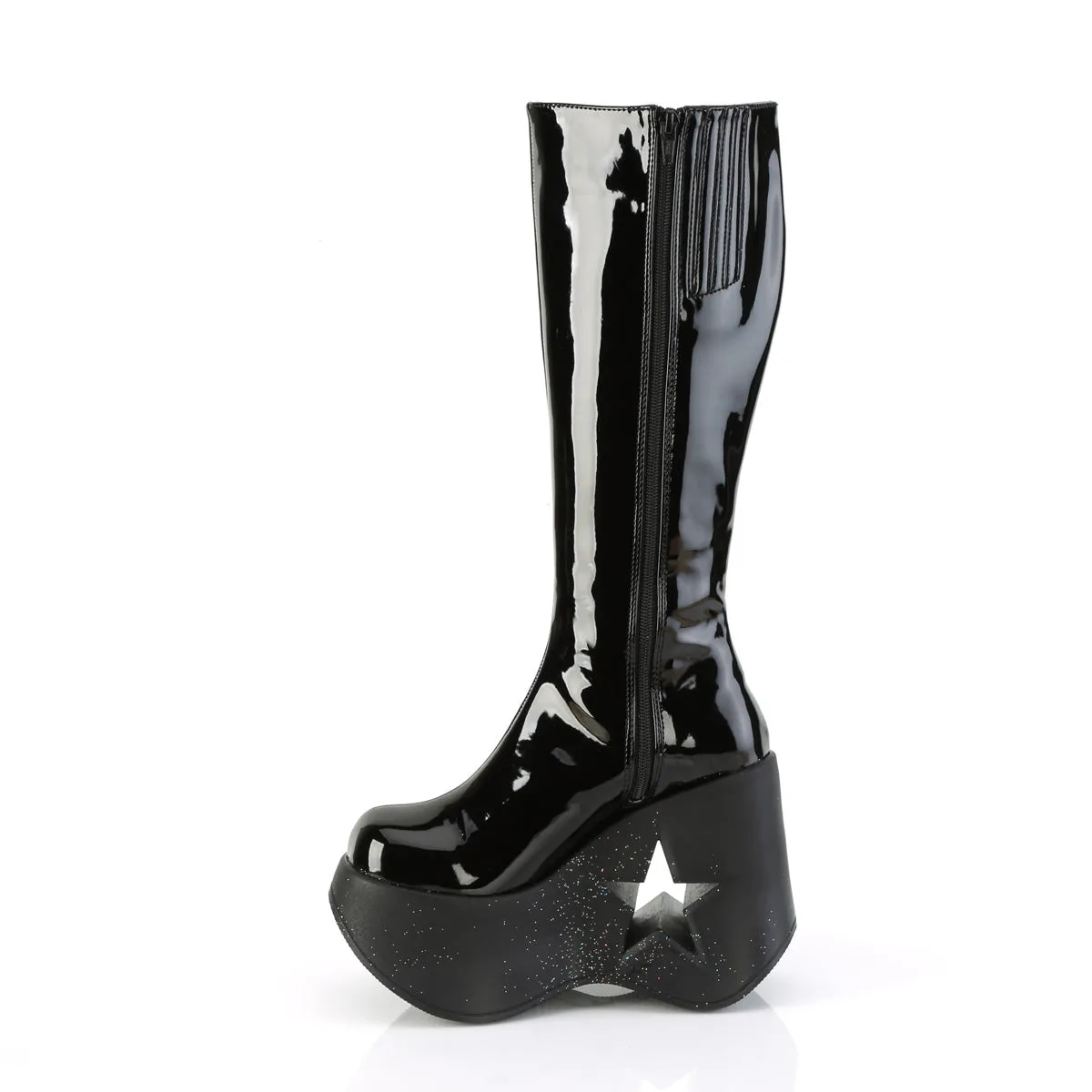 DYNAMITE-218  Black Patent-Black Multi Glitter