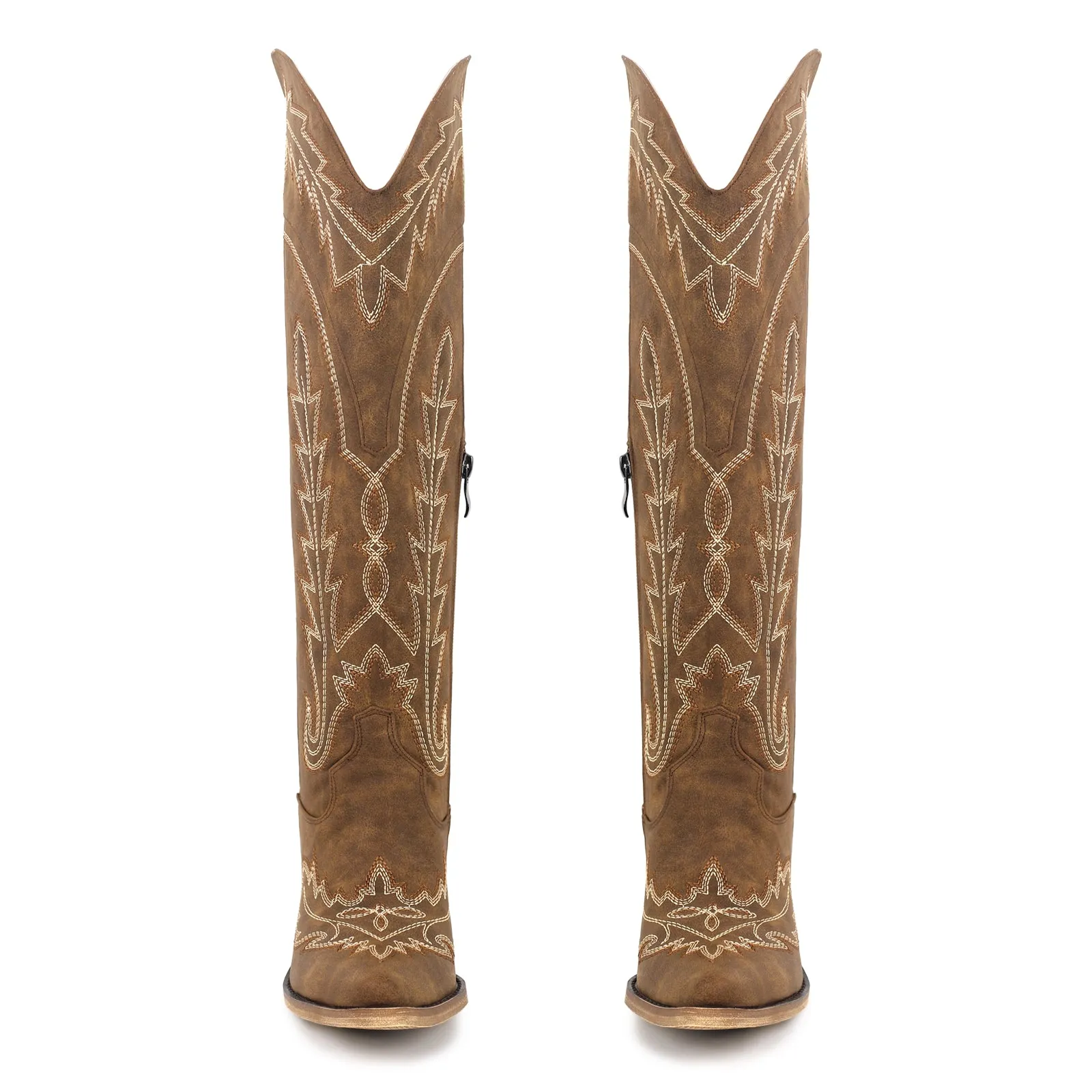 Embroidery Knee High Lace-up Western Boots