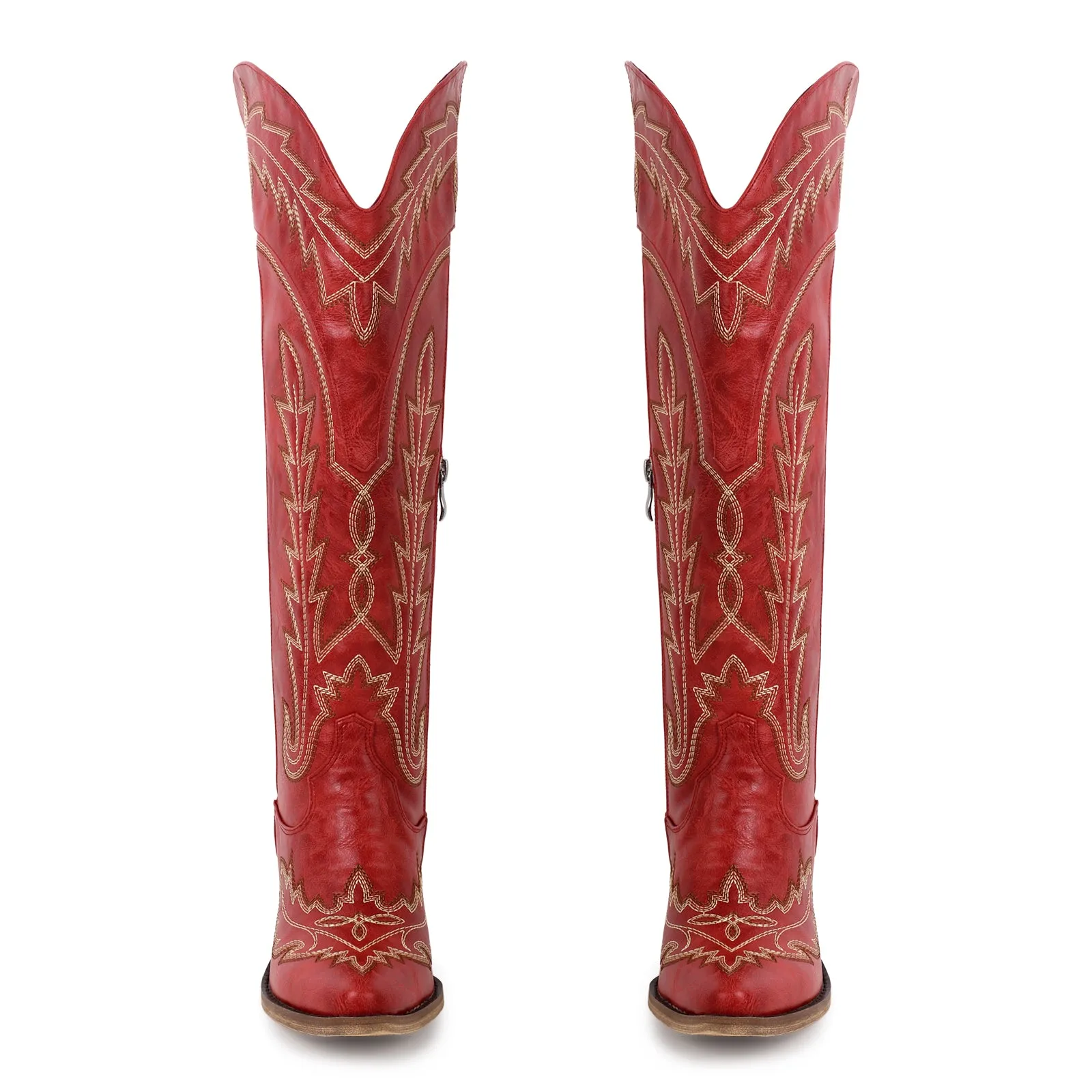 Embroidery Knee High Lace-up Western Boots