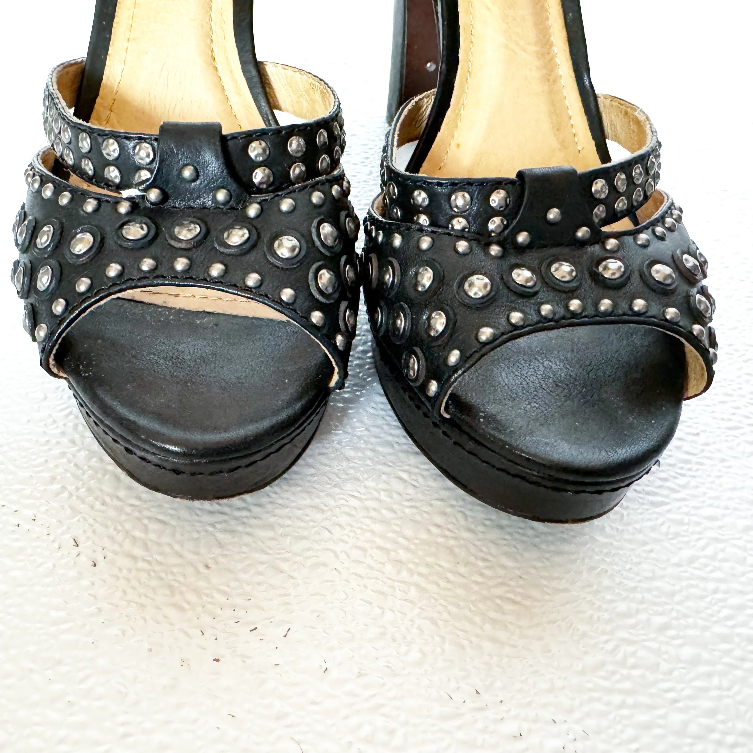 Frye Black Studded Platform Heels