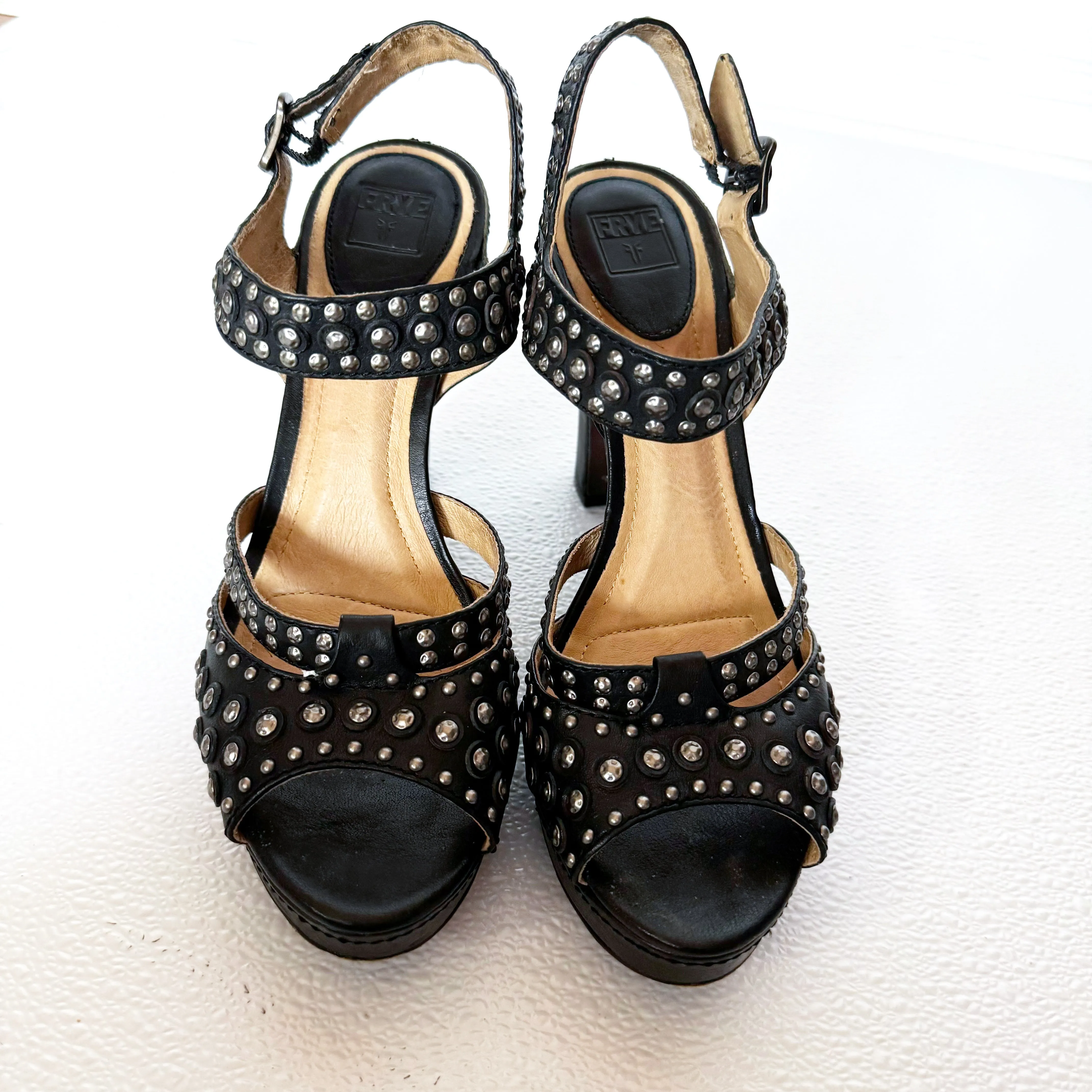 Frye Black Studded Platform Heels