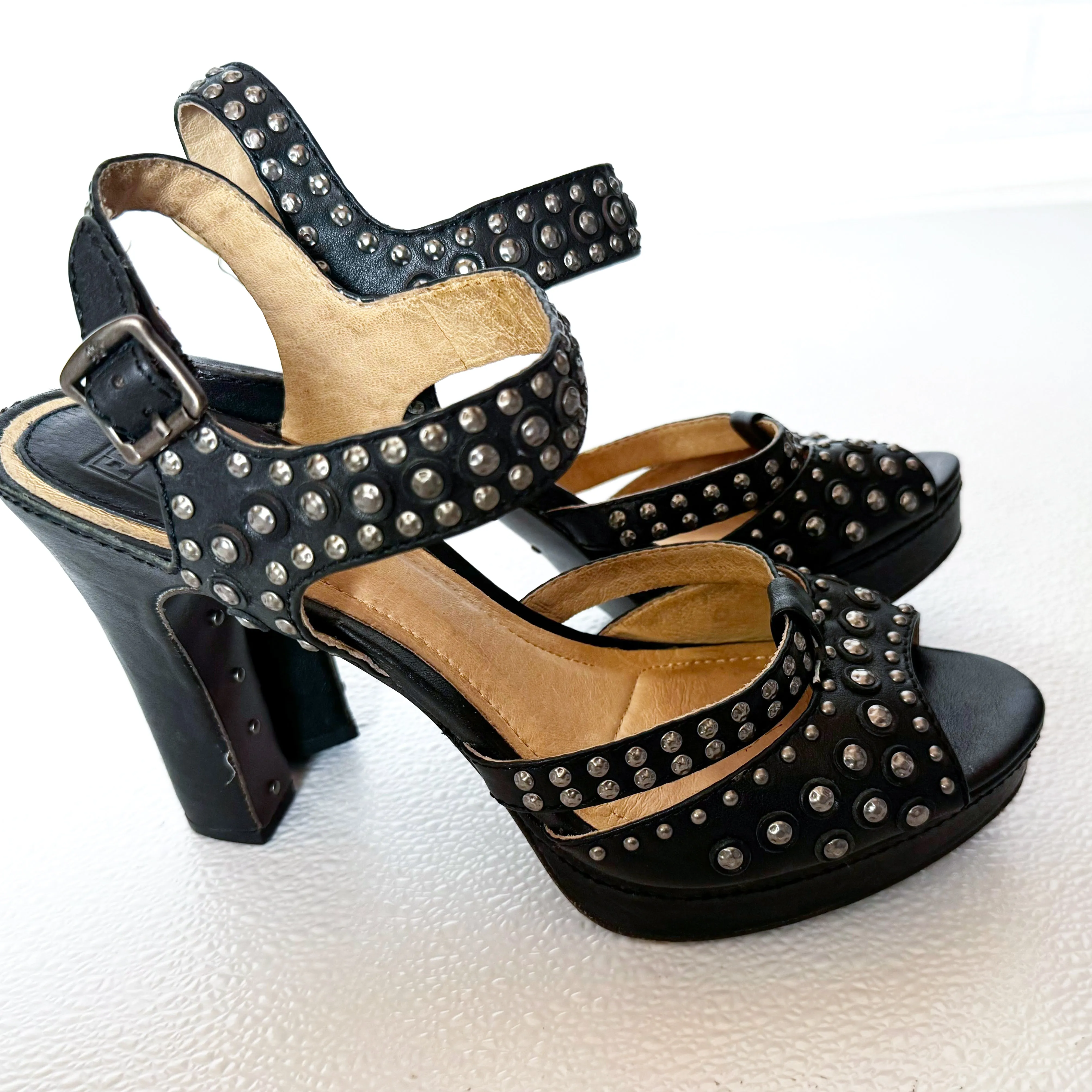 Frye Black Studded Platform Heels