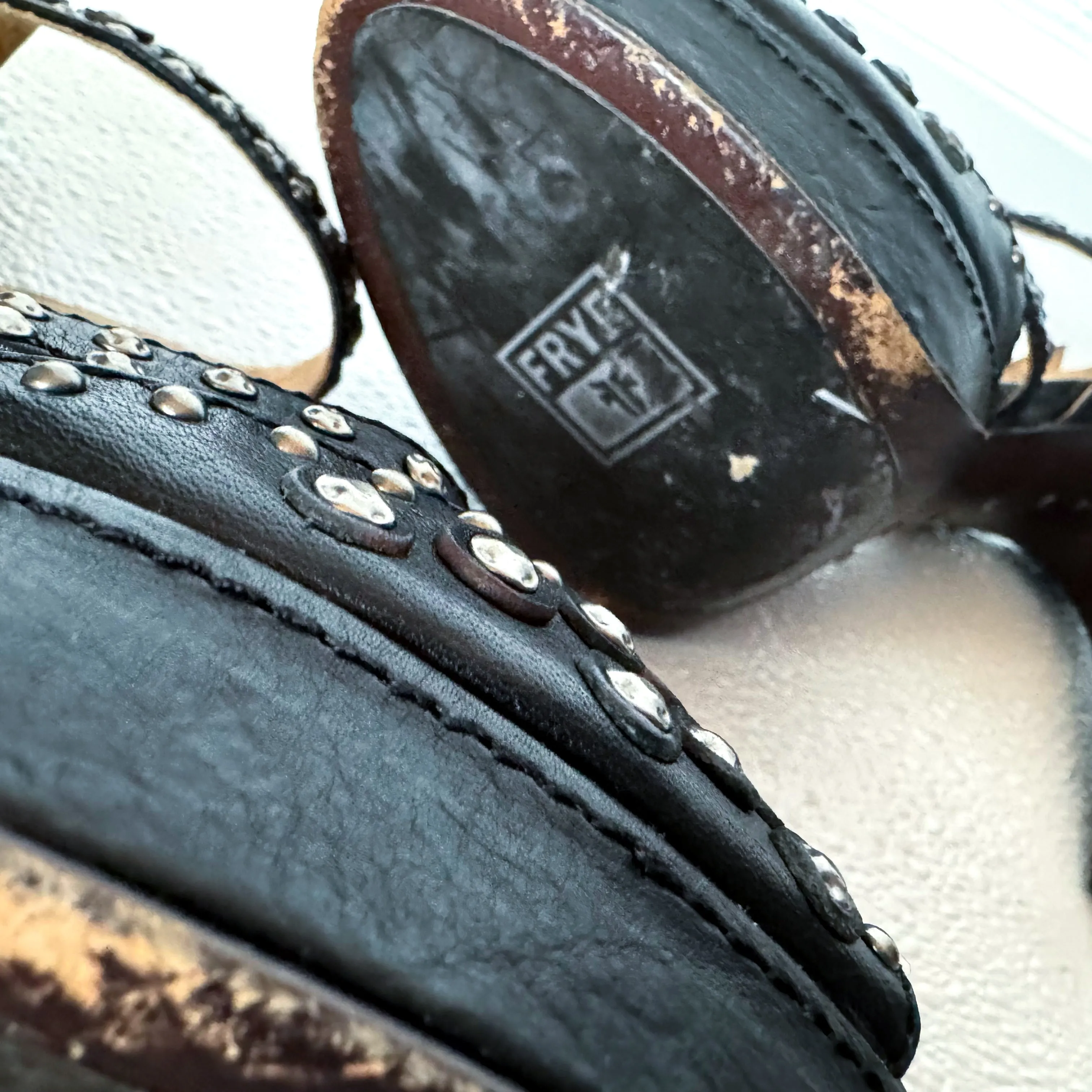 Frye Black Studded Platform Heels