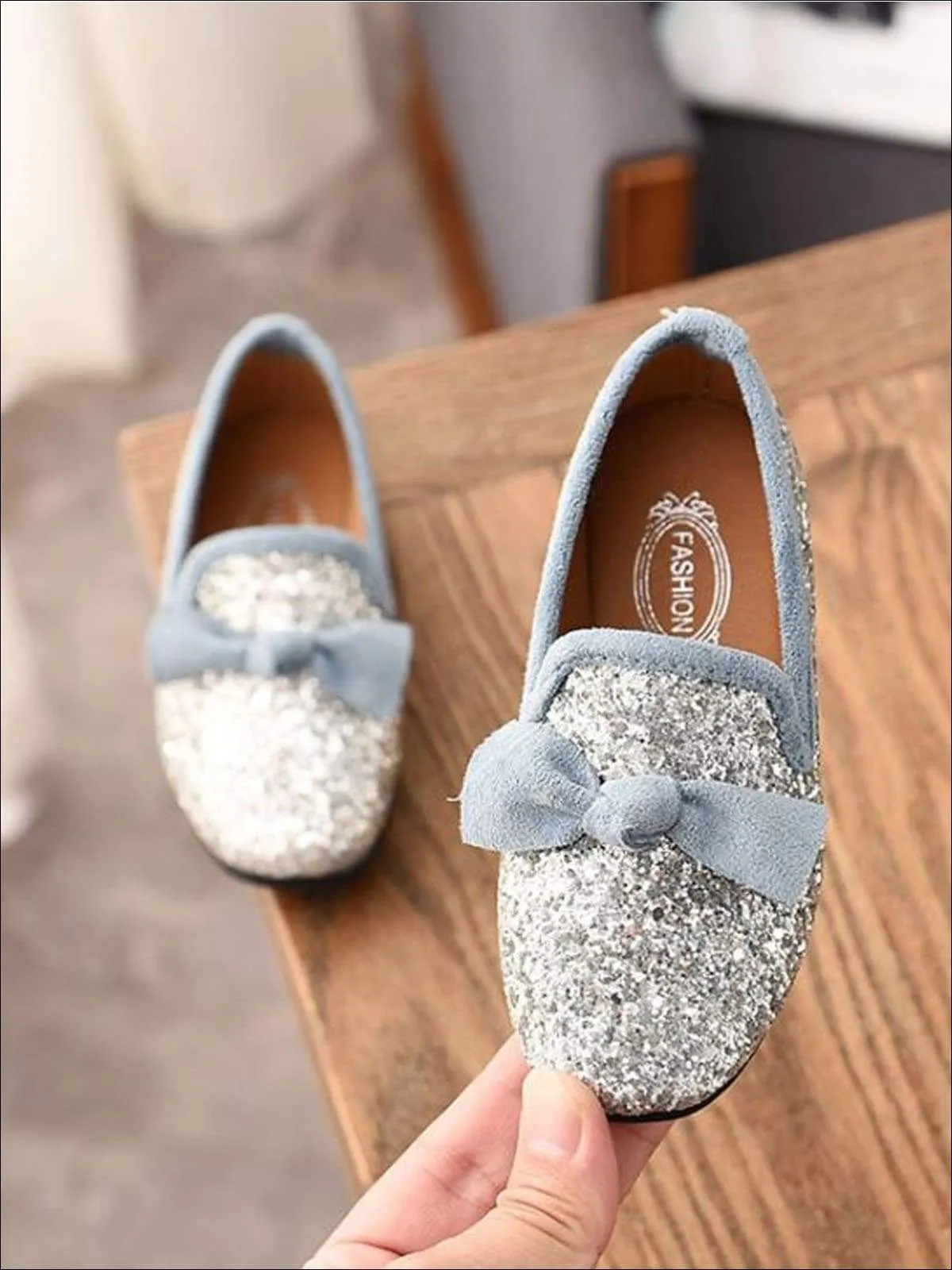 Girls Glitter Bow Knot Princess Slip-On Flats Shoes By Liv and Mia
