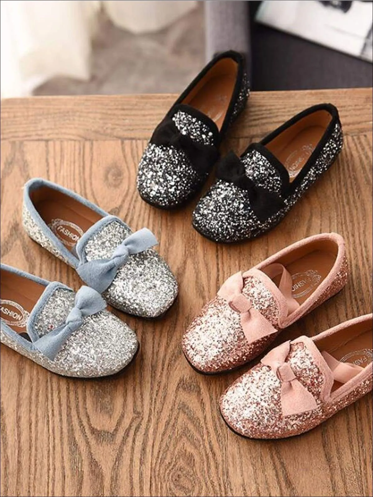 Girls Glitter Bow Knot Princess Slip-On Flats Shoes By Liv and Mia