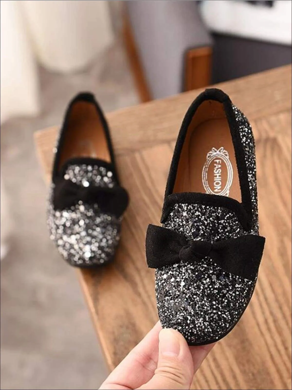 Girls Glitter Bow Knot Princess Slip-On Flats Shoes By Liv and Mia