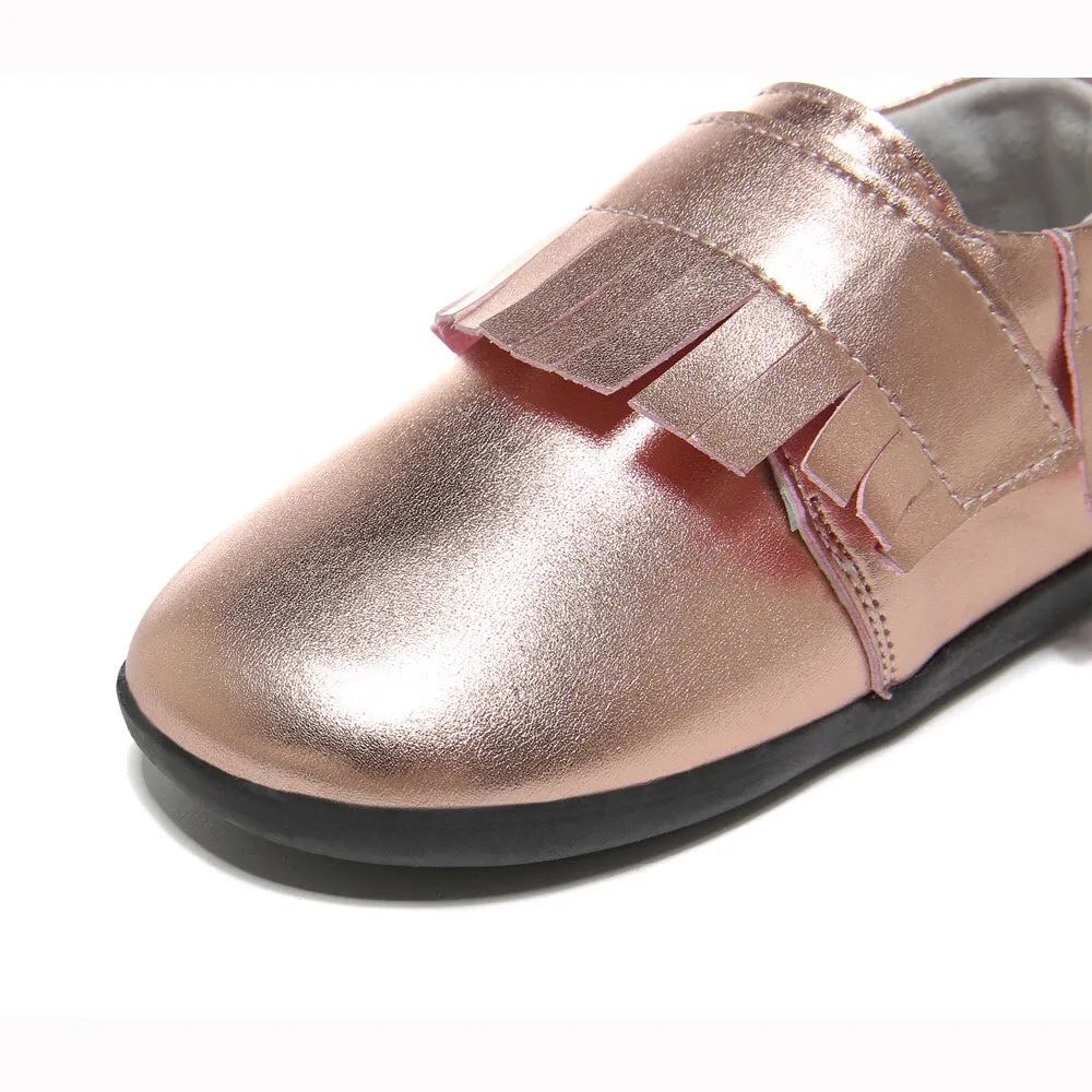 Girl‚Äôs Leather Loafers Shoes w Fringe Magic Tape - SQ1176