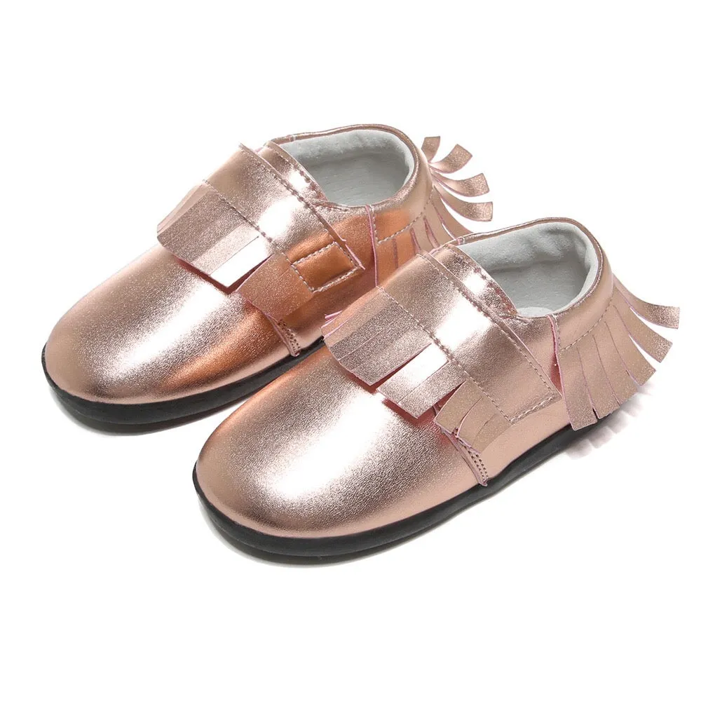 Girl‚Äôs Leather Loafers Shoes w Fringe Magic Tape - SQ1176