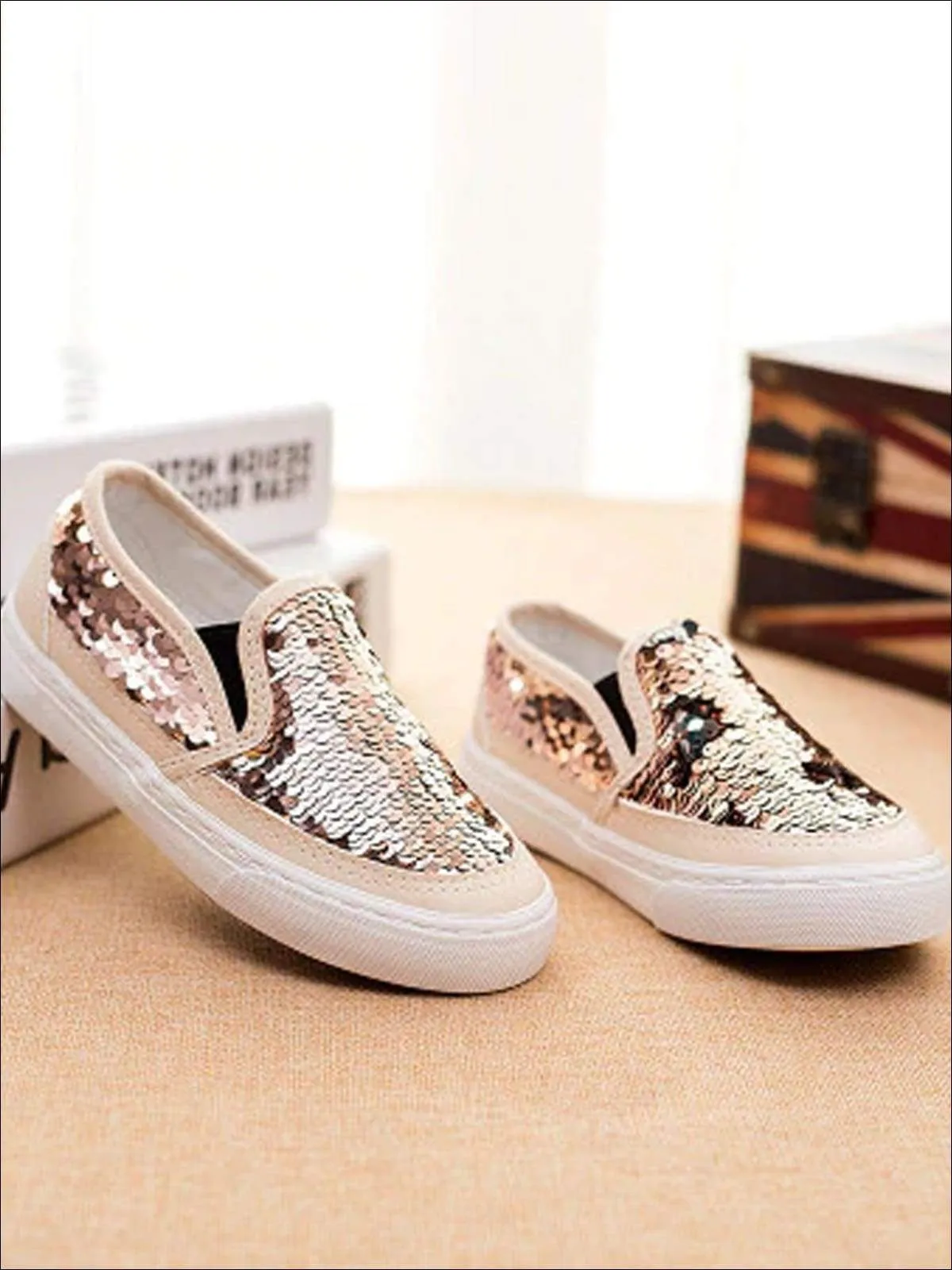 Girls Sequin Casual Slip On Sneakers By Liv and Mia