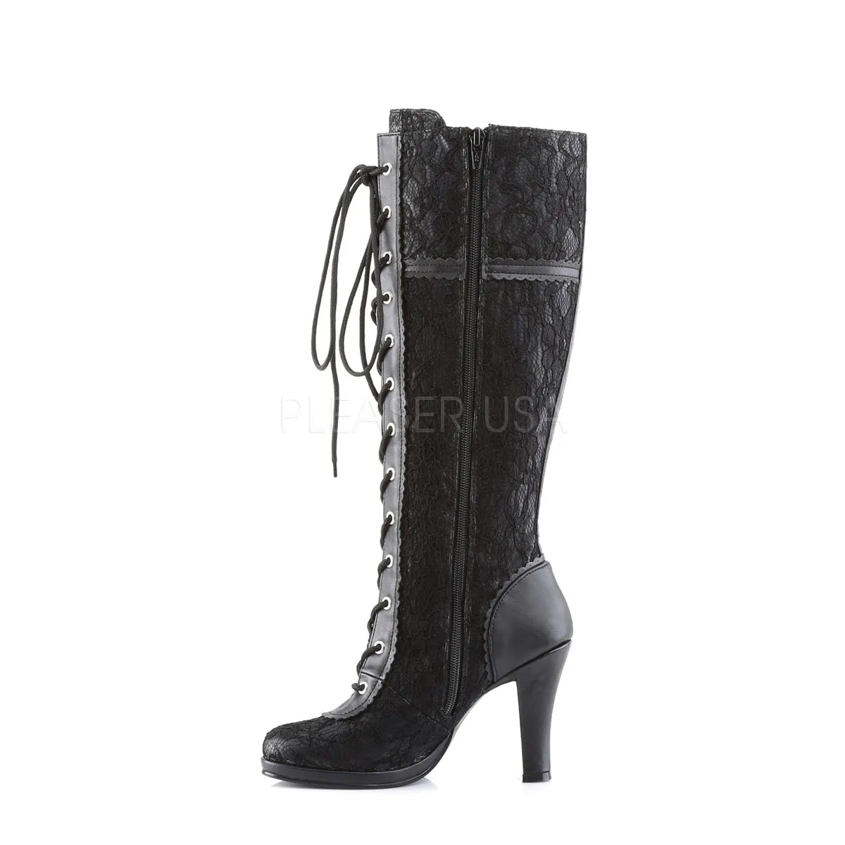 GLAM-240  Black Vegan Leather-Black Lace Overlay