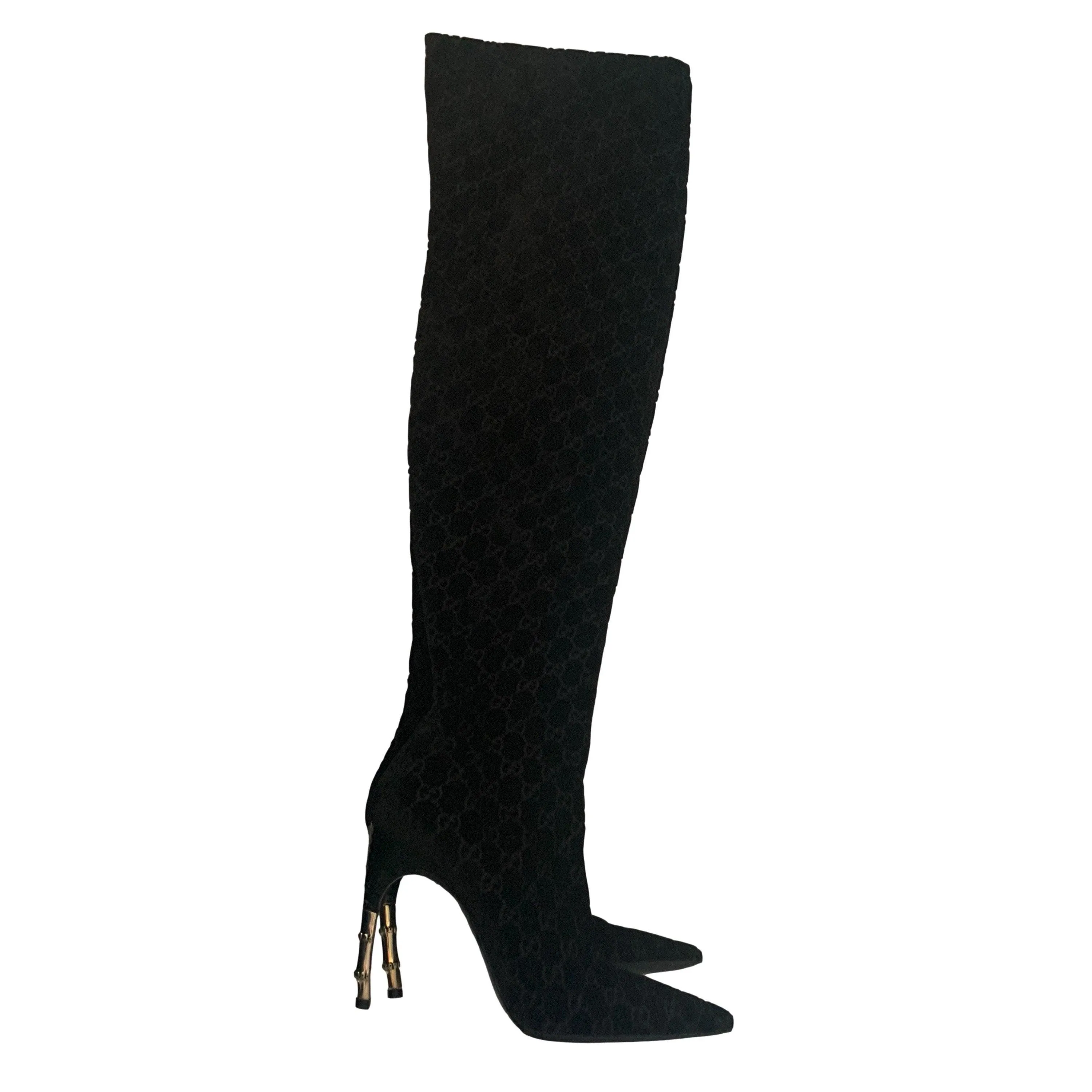 Gucci Black Logo Velvet Boots