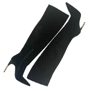 Gucci Black Logo Velvet Boots