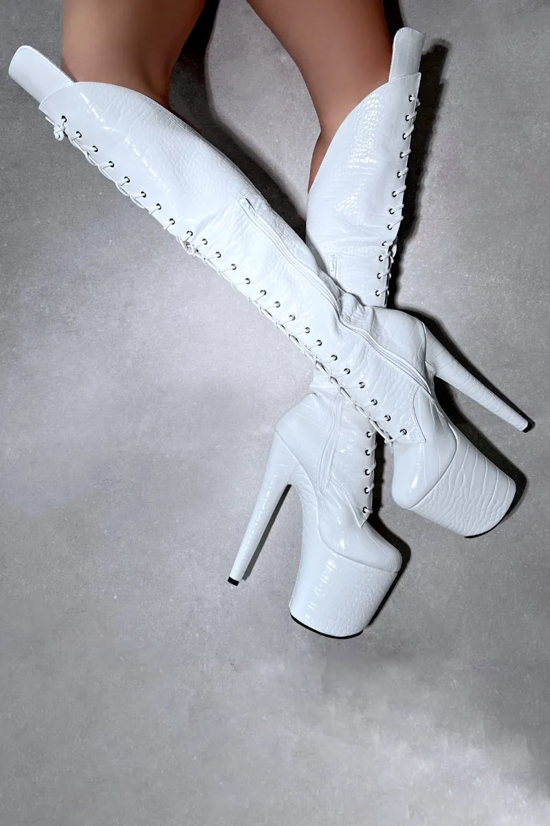 Hella Heels Jungle Over The Knee 8inch Boots - Ghosted