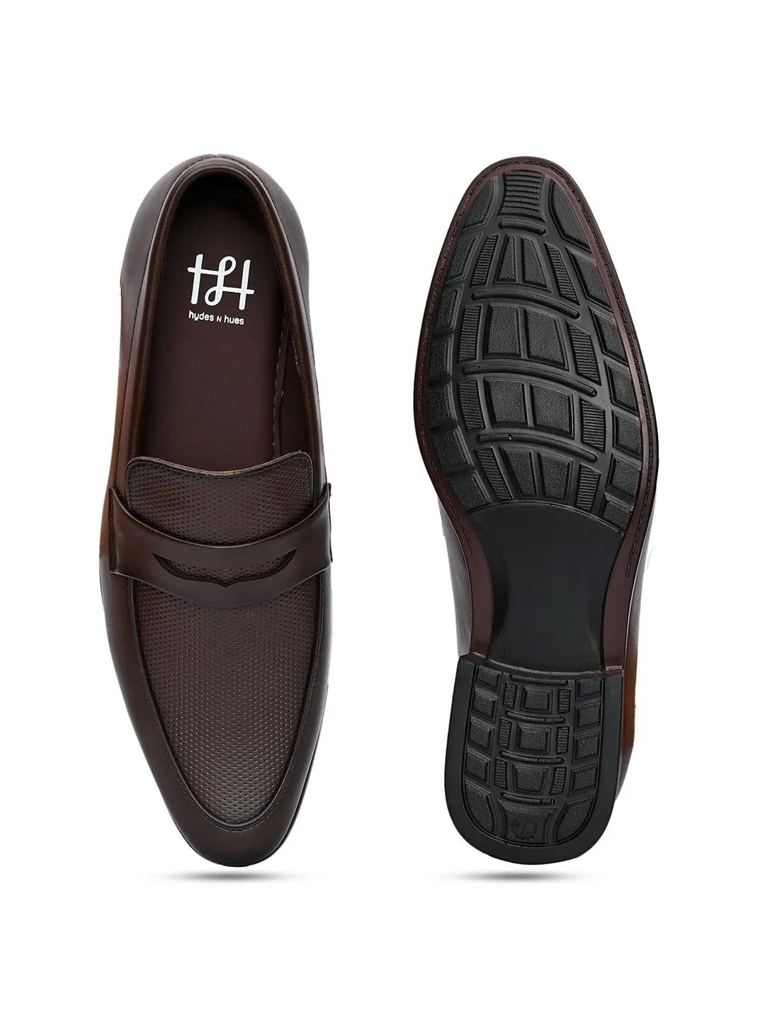 Hydes N Hues Men Brown Solid Leather Formal Loafers
