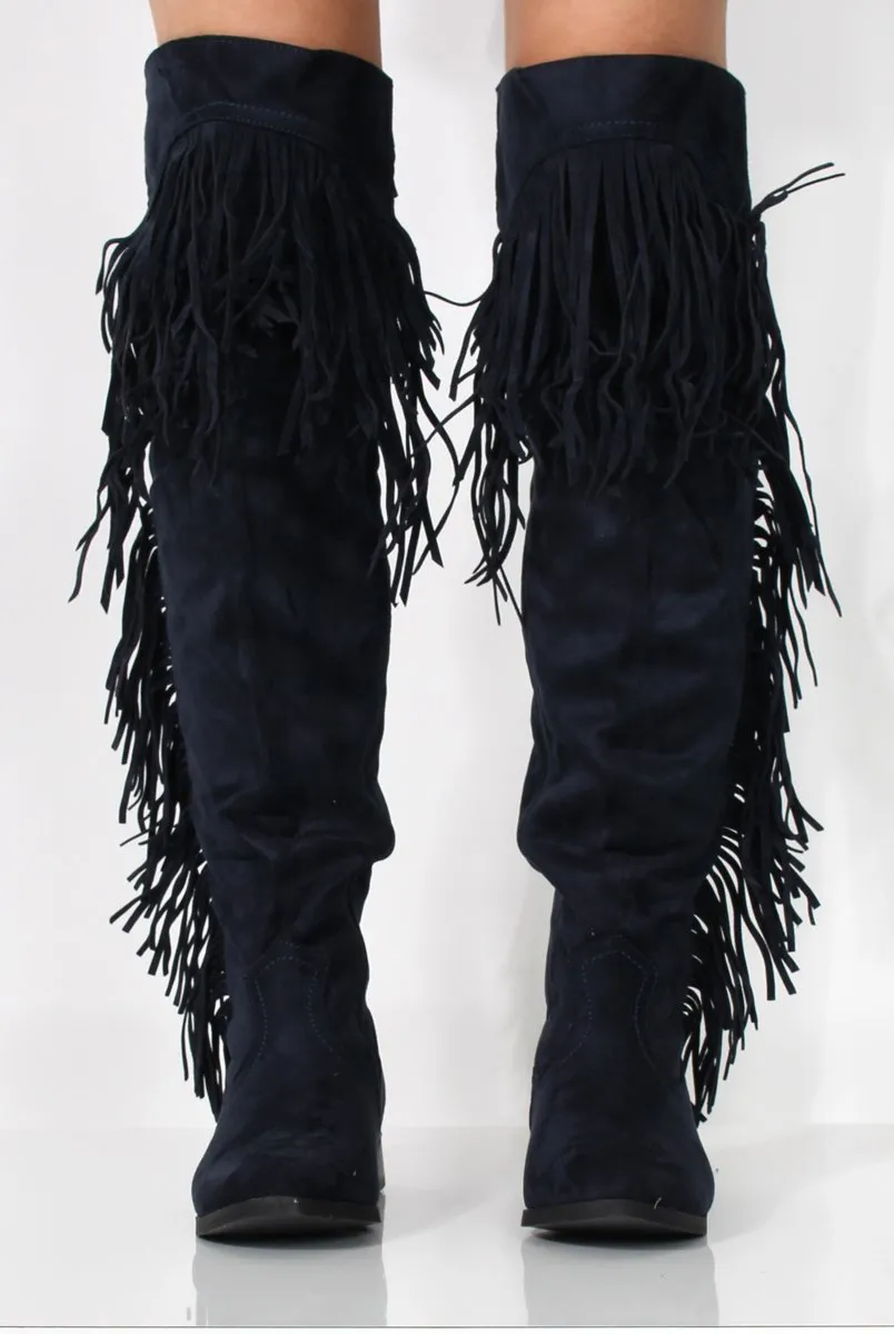 Kristen Blue Tassel Knee High Boots
