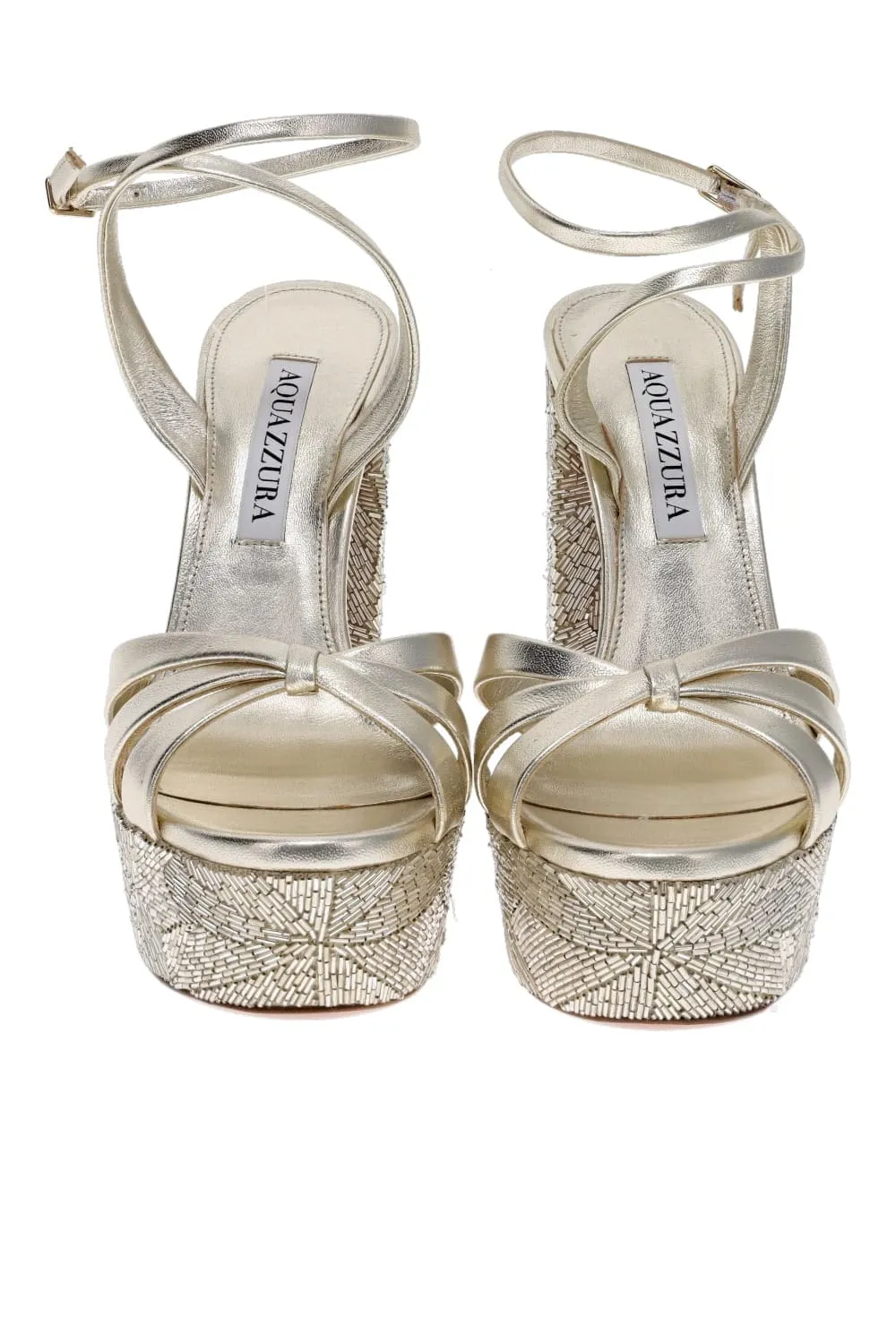 La Nuit Beaded Leather Platform Sandals