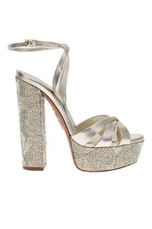 La Nuit Beaded Leather Platform Sandals