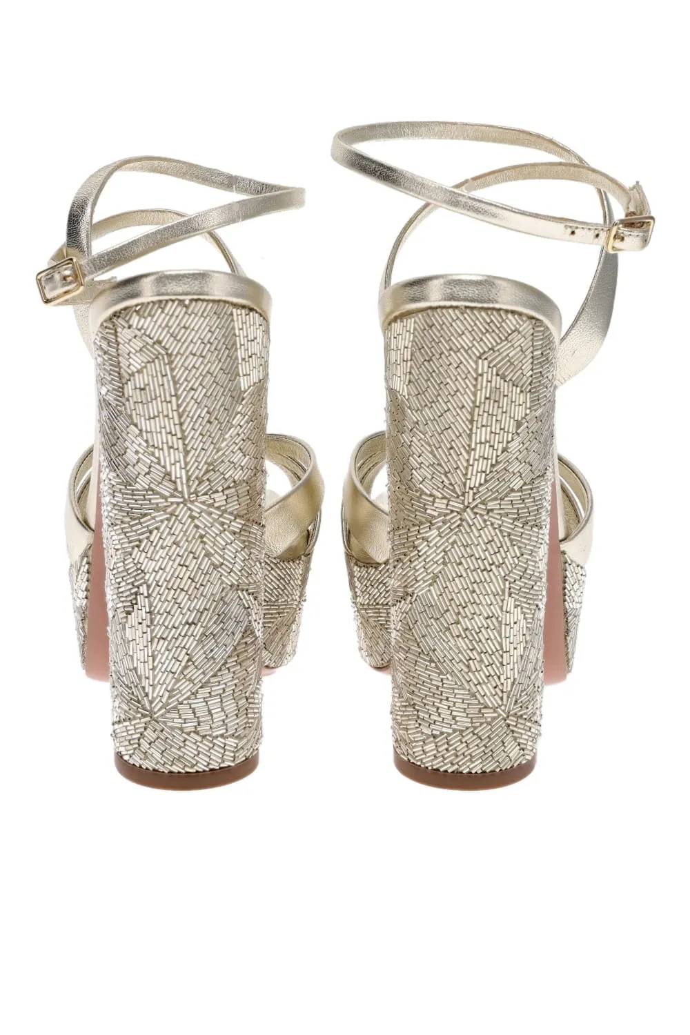 La Nuit Beaded Leather Platform Sandals